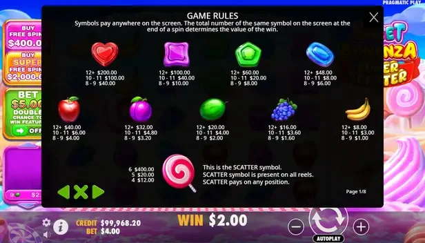 Zasady gry Sweet Bonanza Super Scatter Slot